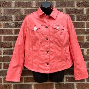 G by Giuliana NWOT Orange Coral Faux Leather Jacket Size L